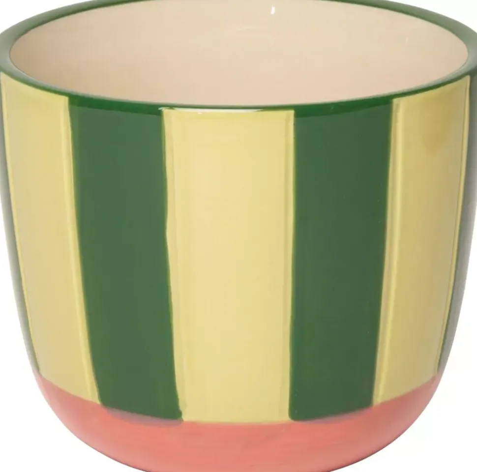 Au Maison Urtepotte M/Striper Grønn/Rosa H9,5xD12 Cm