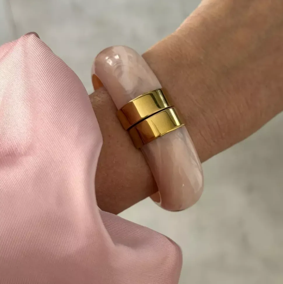 Bali Armbånd Resin Rosa/Gull