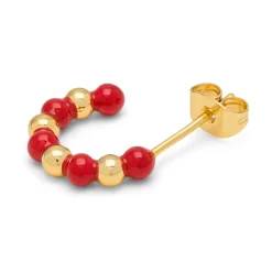 Color Ball Beads Hoops Par (2 stk) Gold Plated/Passion Red