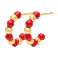 Color Ball Beads Hoops Par (2 stk) Gold Plated/Passion Red