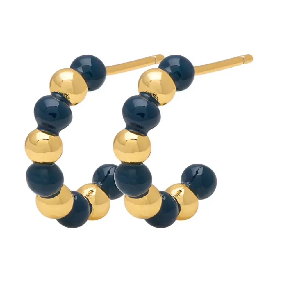 Color Ball Beads Hoops Par (2 stk) Gold Plated/Retro Dark Blue