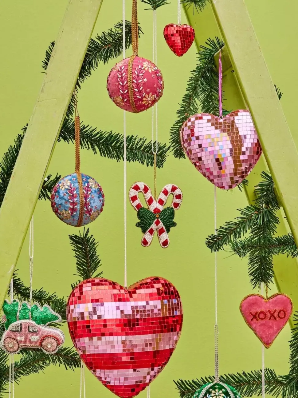 Discokule Hjerte Striper Rød & Rosa L