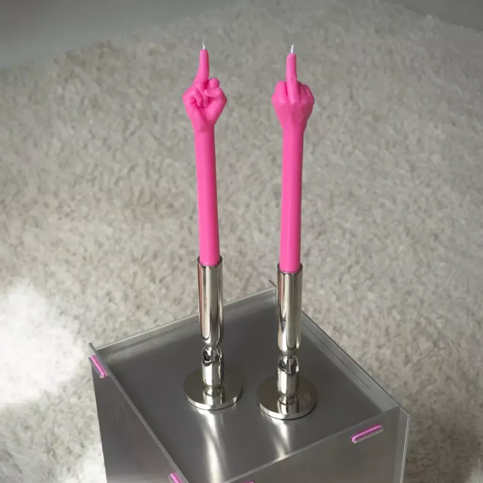 Gesture Taper Candle "F*CK YOU" Rosa