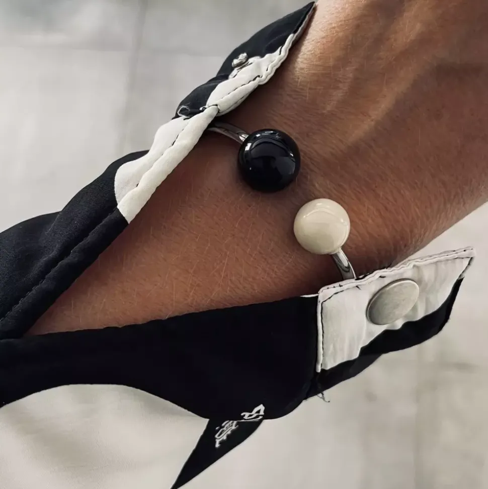 Globe Emalje Armbånd Elfenben/Svart/Stål