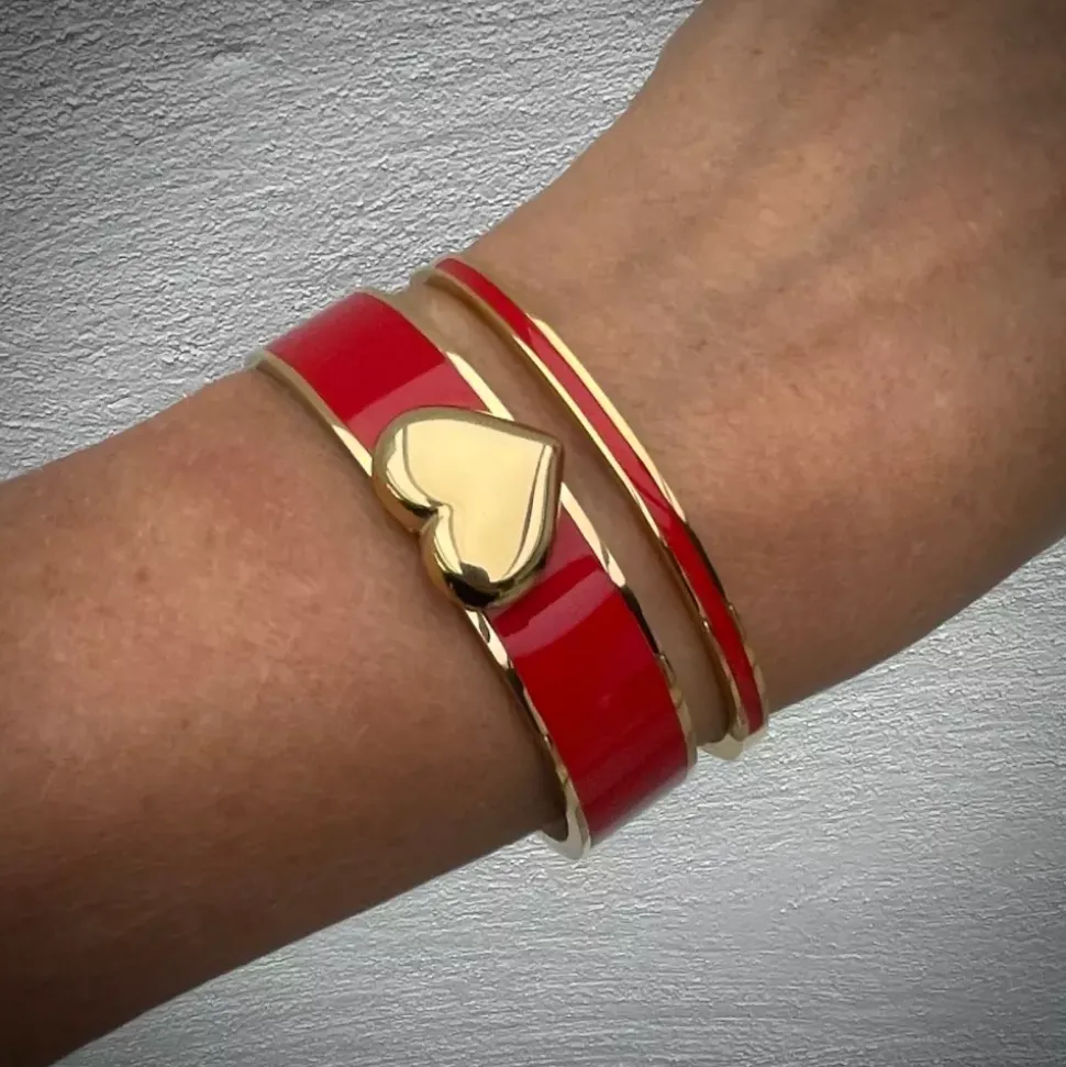 Heart Enamel Armbånd Rød/Gull
