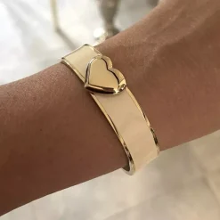 Hjerte Emaljert Armbånd Elfenben/Gull