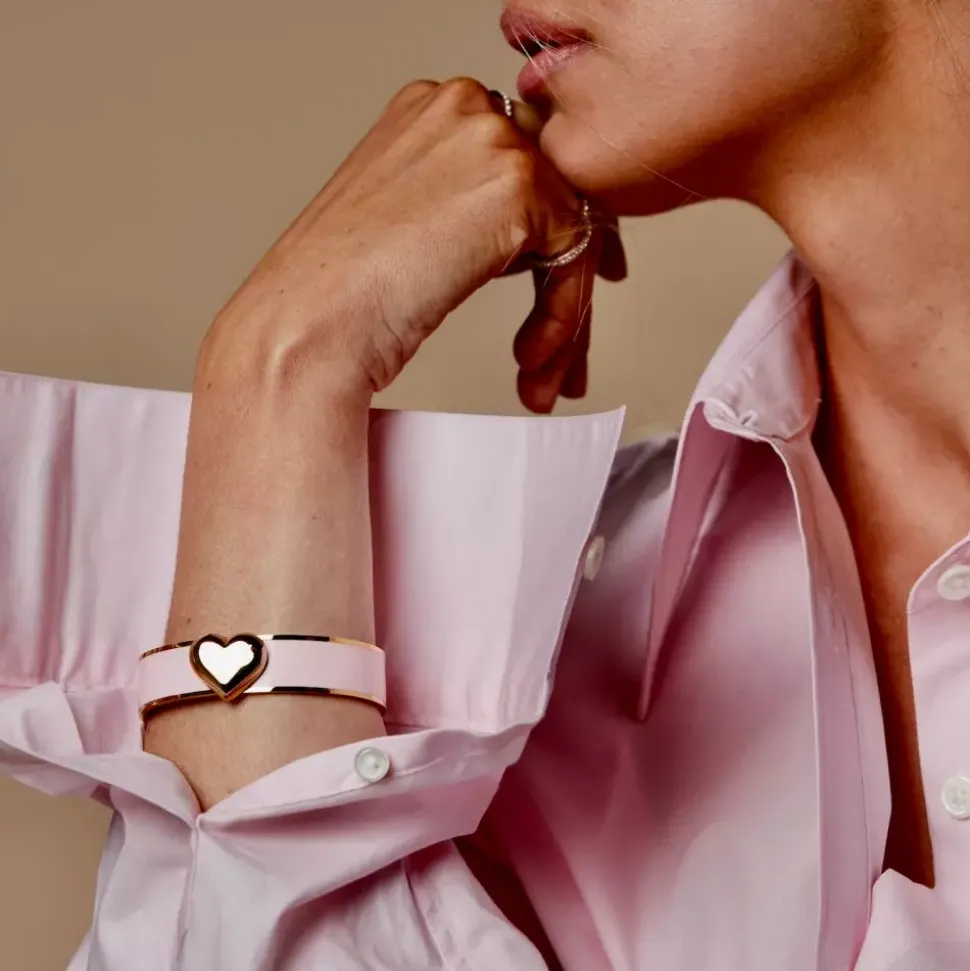 Hjerte Emaljert Armbånd Lys Rosa/Gull
