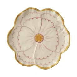 Håndmalt Blomsterformet Tallerken Rosa/Gul