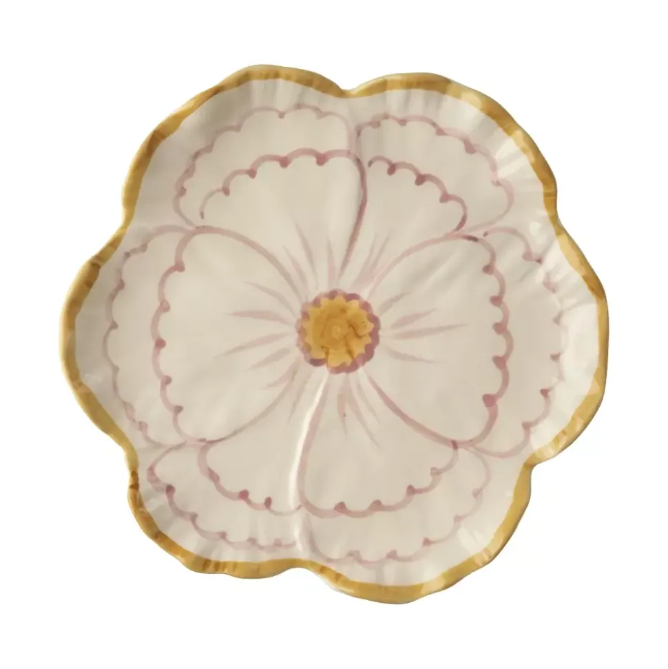 Håndmalt Blomsterformet Tallerken Rosa/Gul