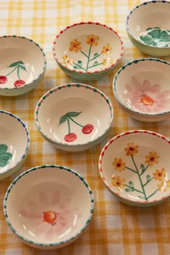 Håndmalt Keramikkbolle Gul Blomst Jade