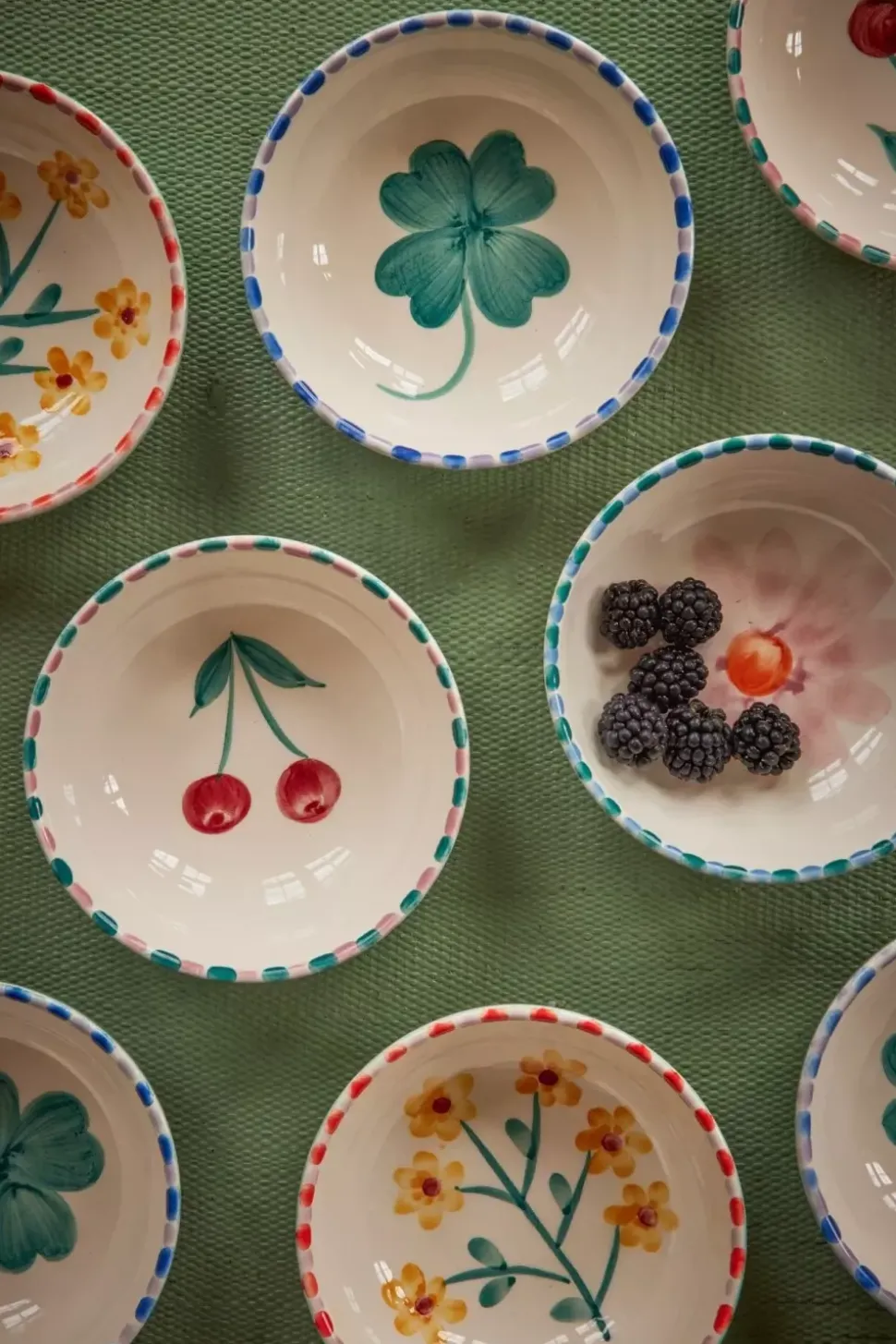 Håndmalt Keramikkbolle Gul Blomst Jade