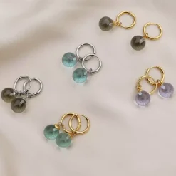 Hoops Med Glasskule Aqua Sølv 13mm