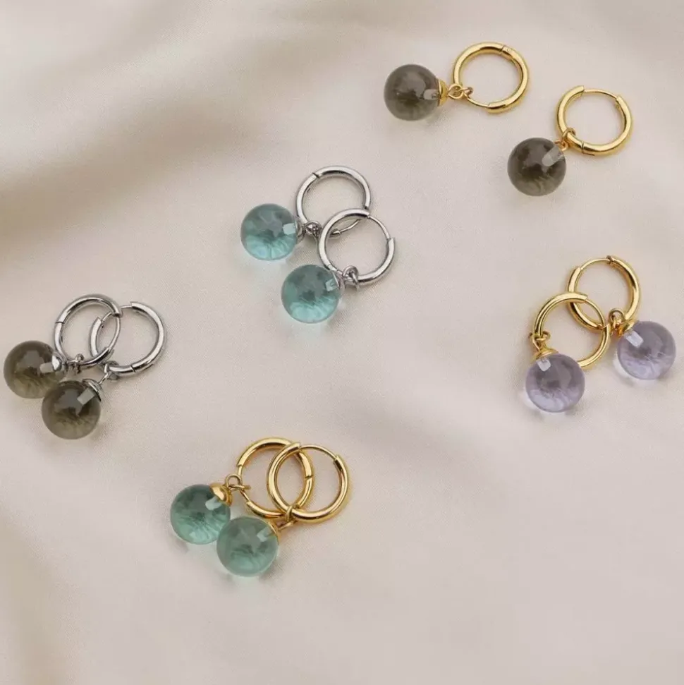 Hoops Med Glasskule Aqua Sølv 13mm