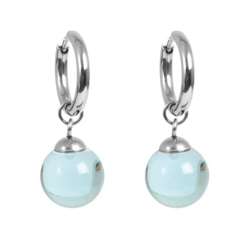 Hoops Med Glasskule Aqua Sølv 13mm