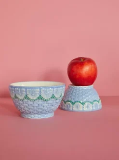 Keramikkbolle Med Blomstermotiv Blå