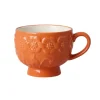 Keramikkopp Med Pregede Blomster Oransj