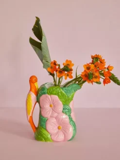 Keramikkvase Blomster Og Fugl