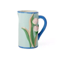Keramisk Vase I Mint Med Preget Tulipaner
