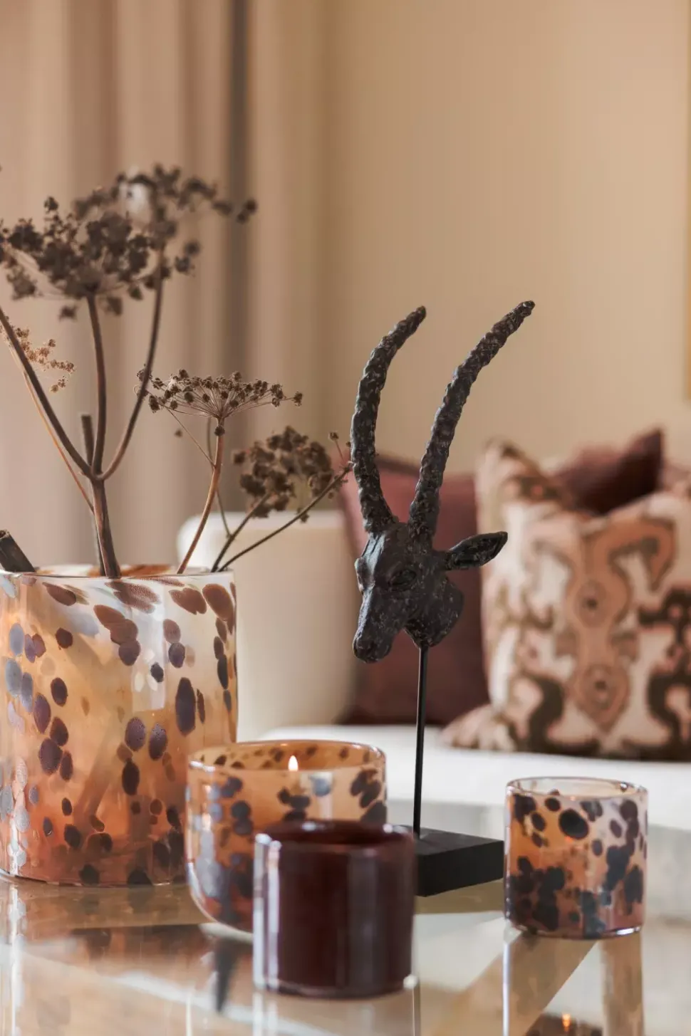 Lama Lyslykt Leopard Glass Ø14 Brun