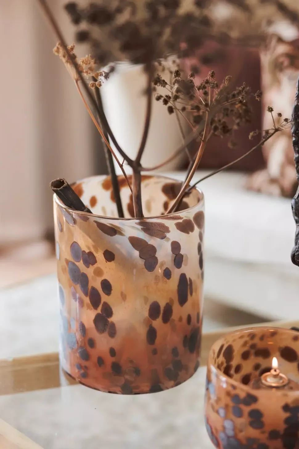 Lama Vase Leopard Glass Ø20 Brun