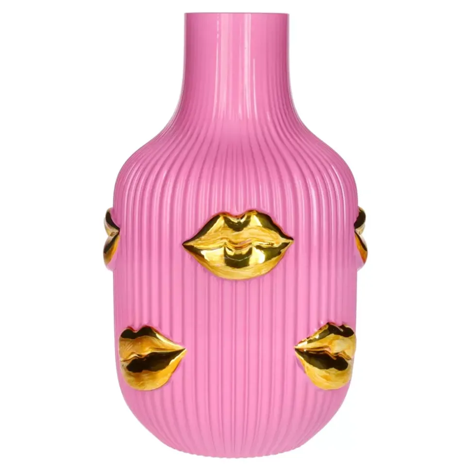 L´Amour Vase H(25Cm) Lips Gull/Rosa Sprayet