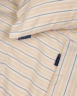 Lexington Beige/Hvit Striper Bomullspoplin Sengesett Dobbeldyne