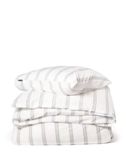 Lexington Dobby-Stripet Sengesett I Vasket Bomullspercale, Hvit/Blå/Beige Normal