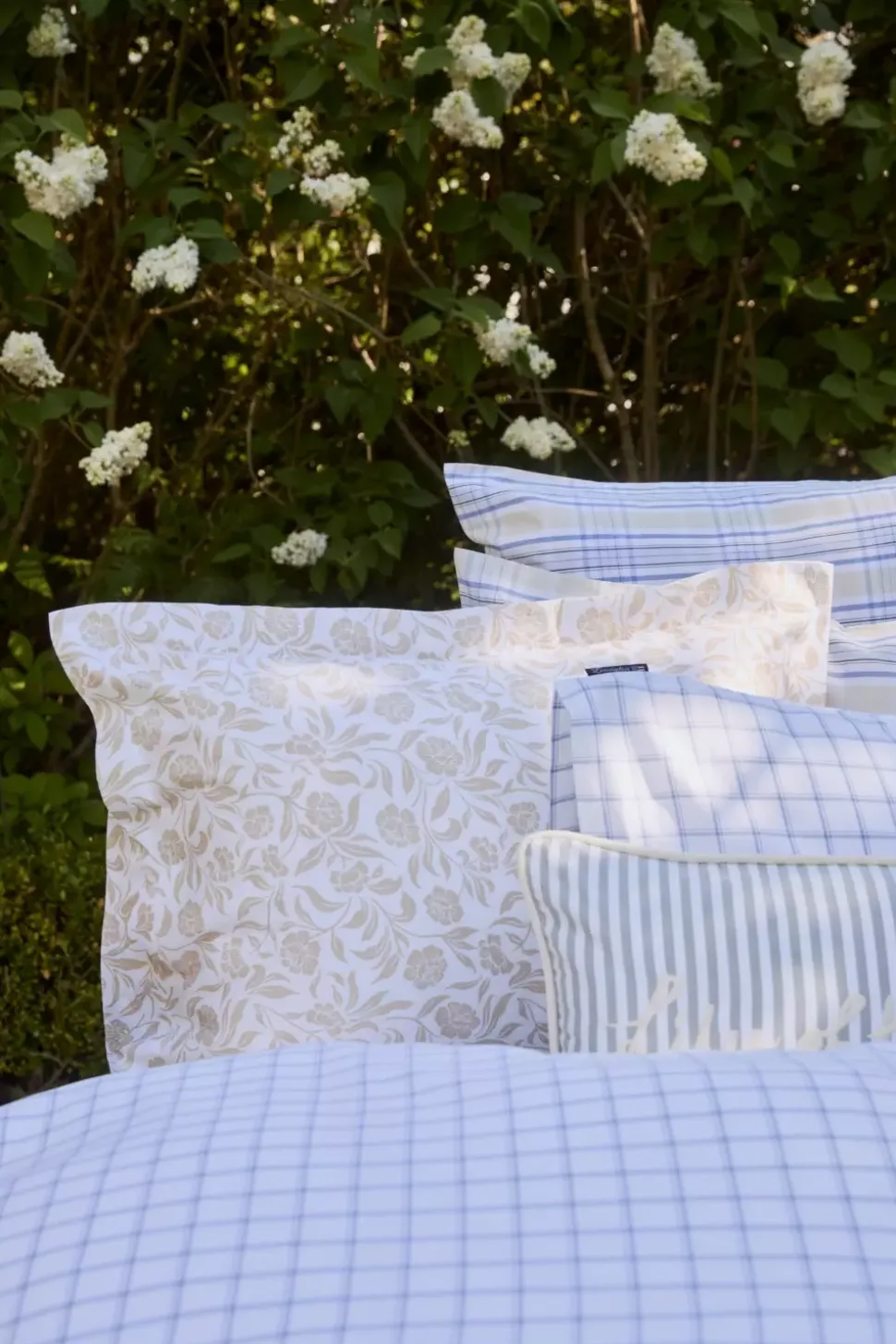 Lexington Hvit/Beige Blomster Bomullsateng Sengesett Dobbeldyne