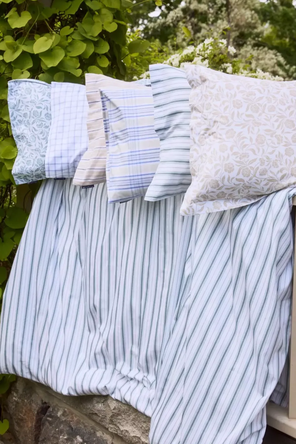Lexington Hvit/Beige Blomster Bomullsateng Sengesett Dobbeldyne