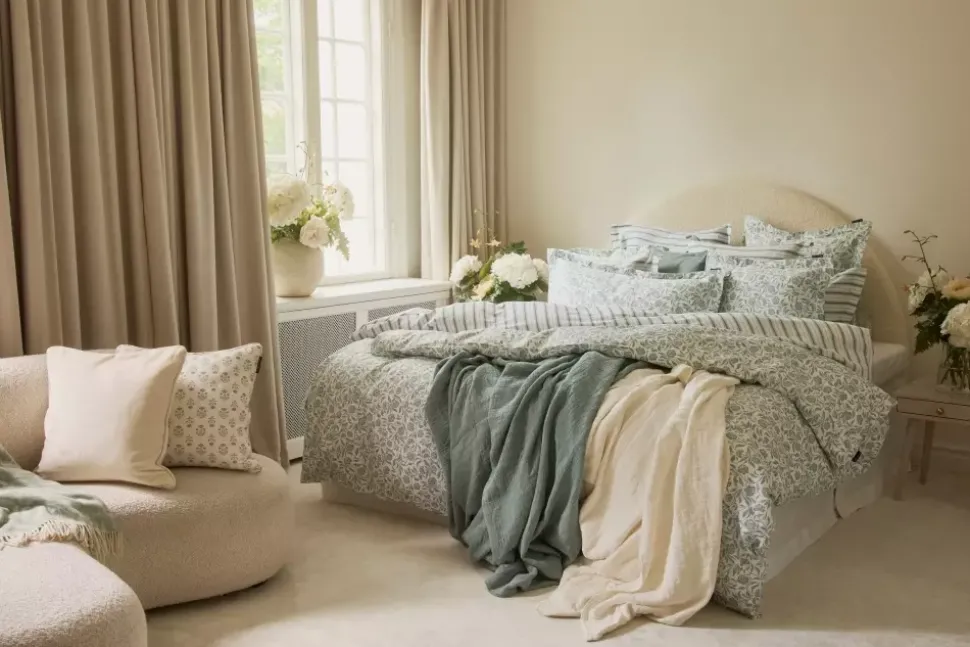 Lexington Hvit/Ecualyptus Blomster Bomullsateng Sengesett Lang