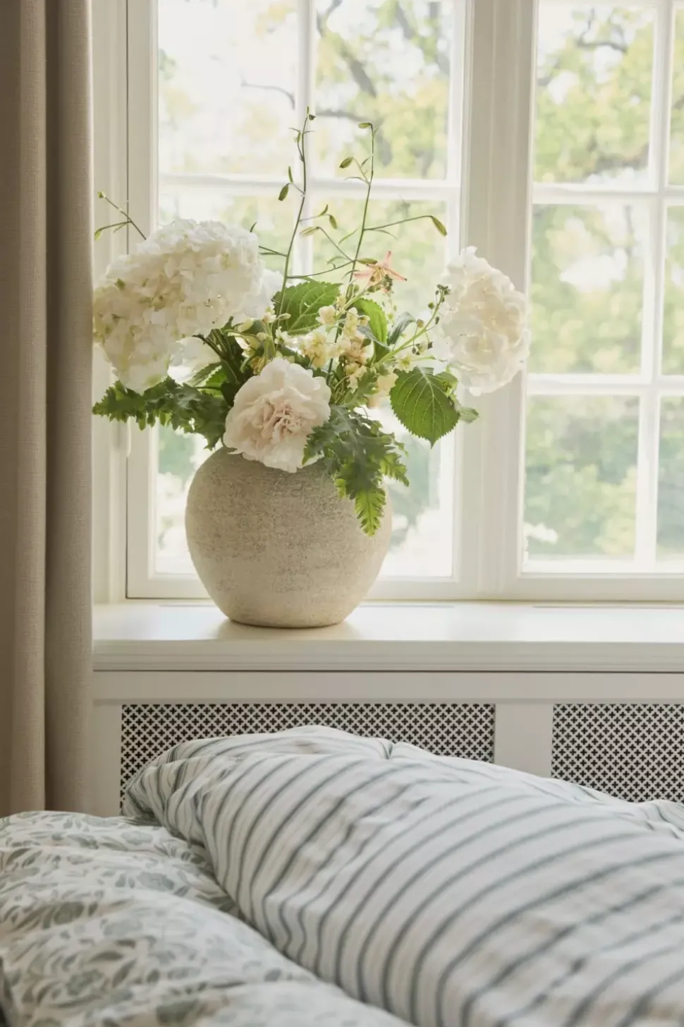 Lexington Hvit/Ecualyptus Blomster Bomullsateng Sengesett Lang