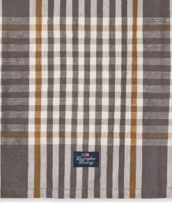 Lexington Kjøkkenhåndkle I Lin/Bomull Med Ruter Grå/Hvit/Fudge 50x70