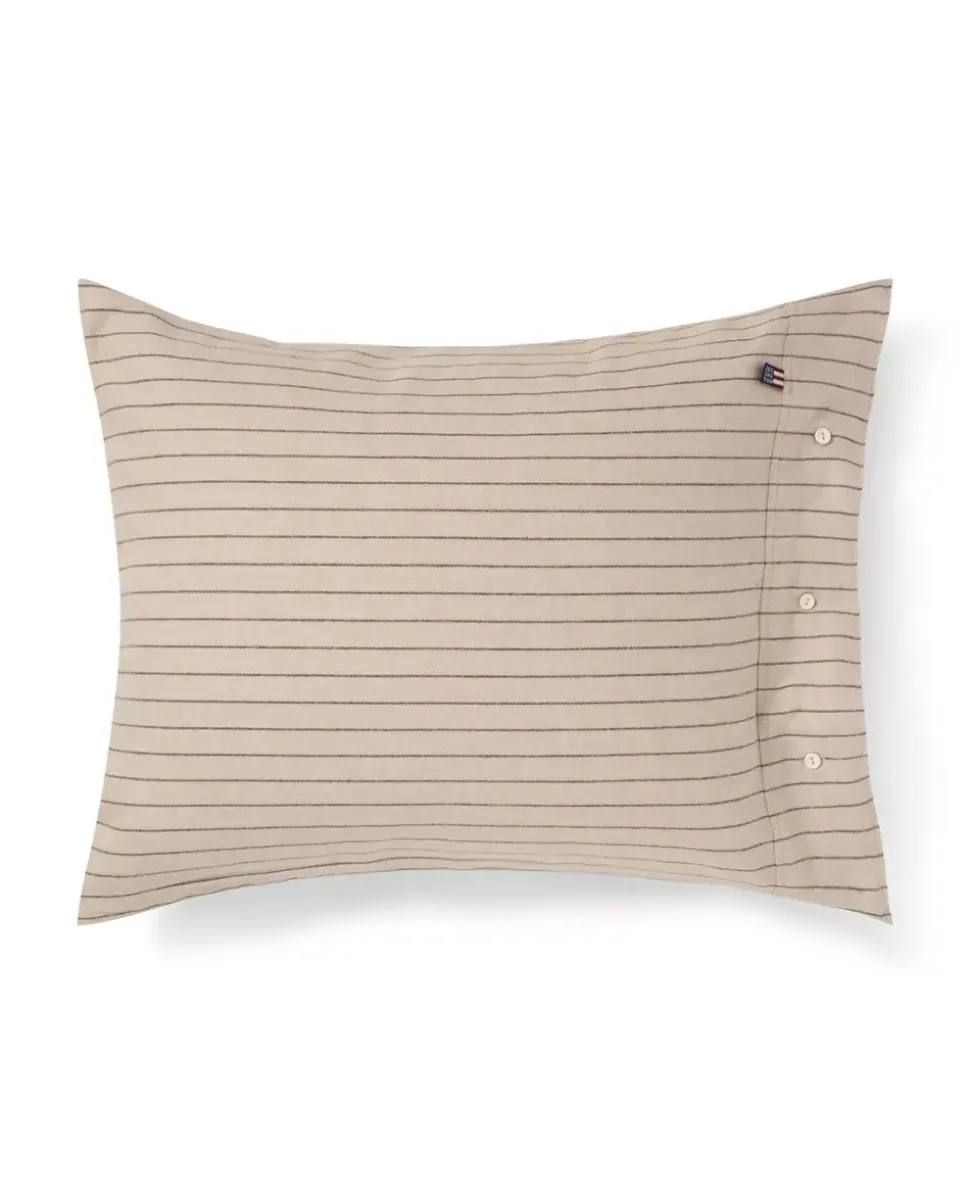 Lexington Nålestripet Bomullsflanell Sengesett Beige/Brun 200x220/2x50x70