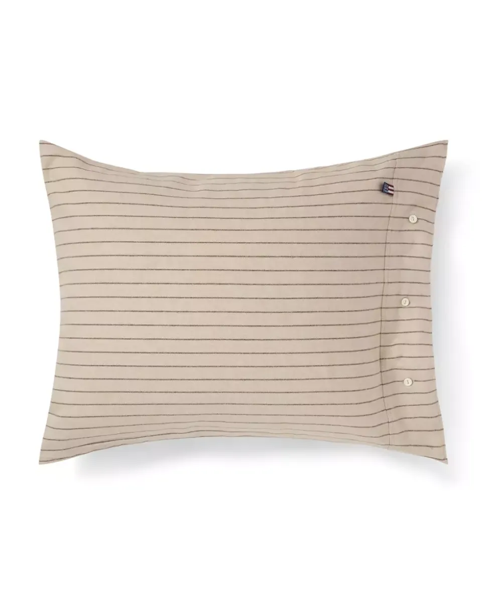 Lexington Nålestripet Bomullsflanell Sengesett Beige/Brun 140x220/50x20