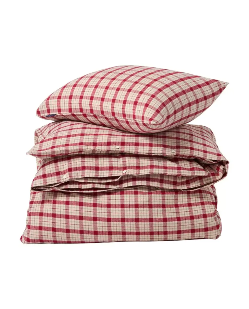 Lexington Rødt/Beige Rutete Bomullsflanell Sengetøy