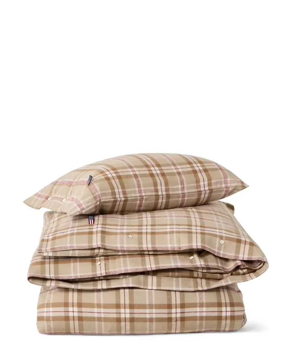Lexington Rutete Bomullsflanell Sengesett Fudge/Beige/Fiken 200x220/2x50x70