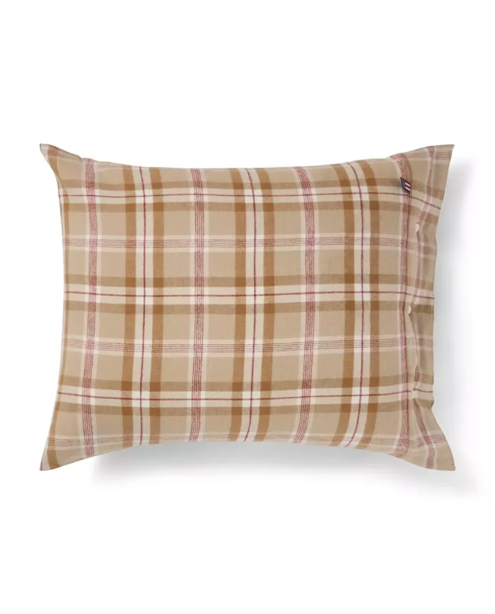 Lexington Rutete Bomullsflanell Sengesett Fudge/Beige/Fiken 200x220/2x50x70