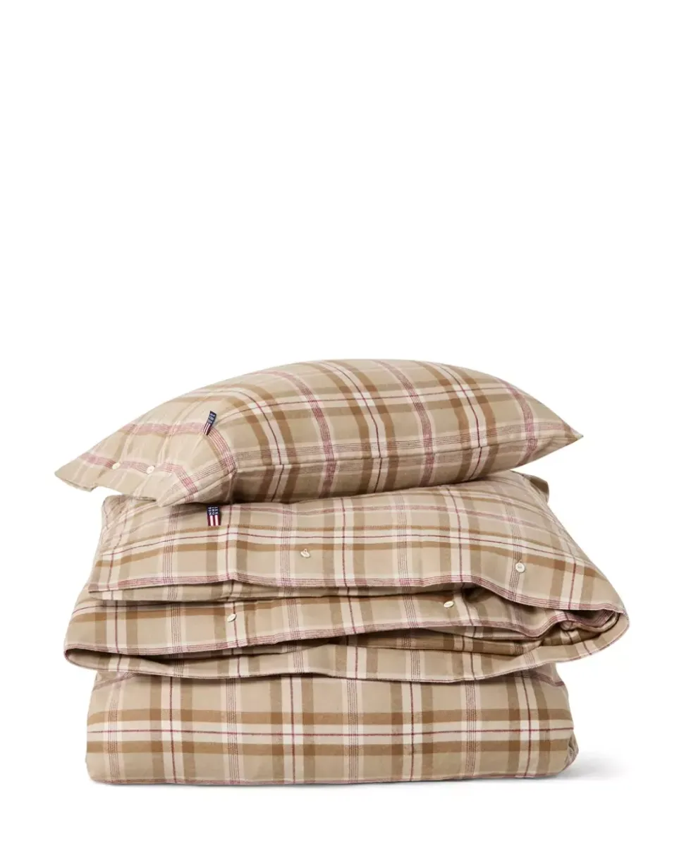 Lexington Rutete Bomullsflanell Sengesett Fudge/Beige/Fiken 140x220/50x70