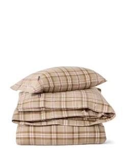 Lexington Rutete Bomullsflanell Sengesett Fudge/Beige/Fiken 140x200/50x70