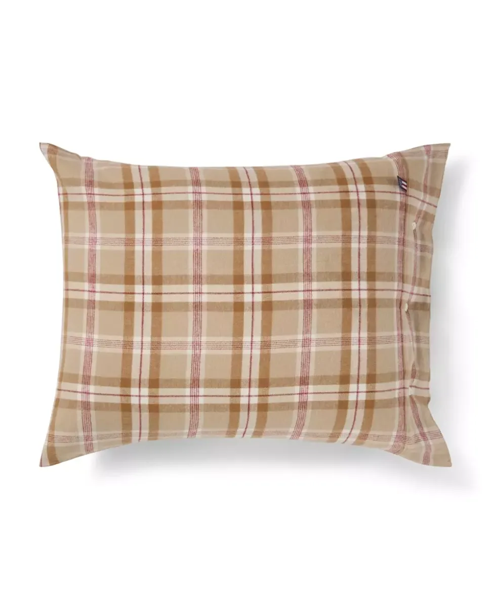 Lexington Rutete Bomullsflanell Sengesett Fudge/Beige/Fiken 140x200/50x70