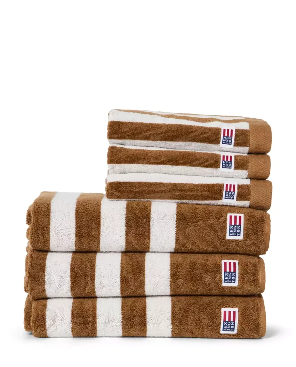 Lexington Stripet Frottéhåndkle Fudge/Snøhvit 70x130