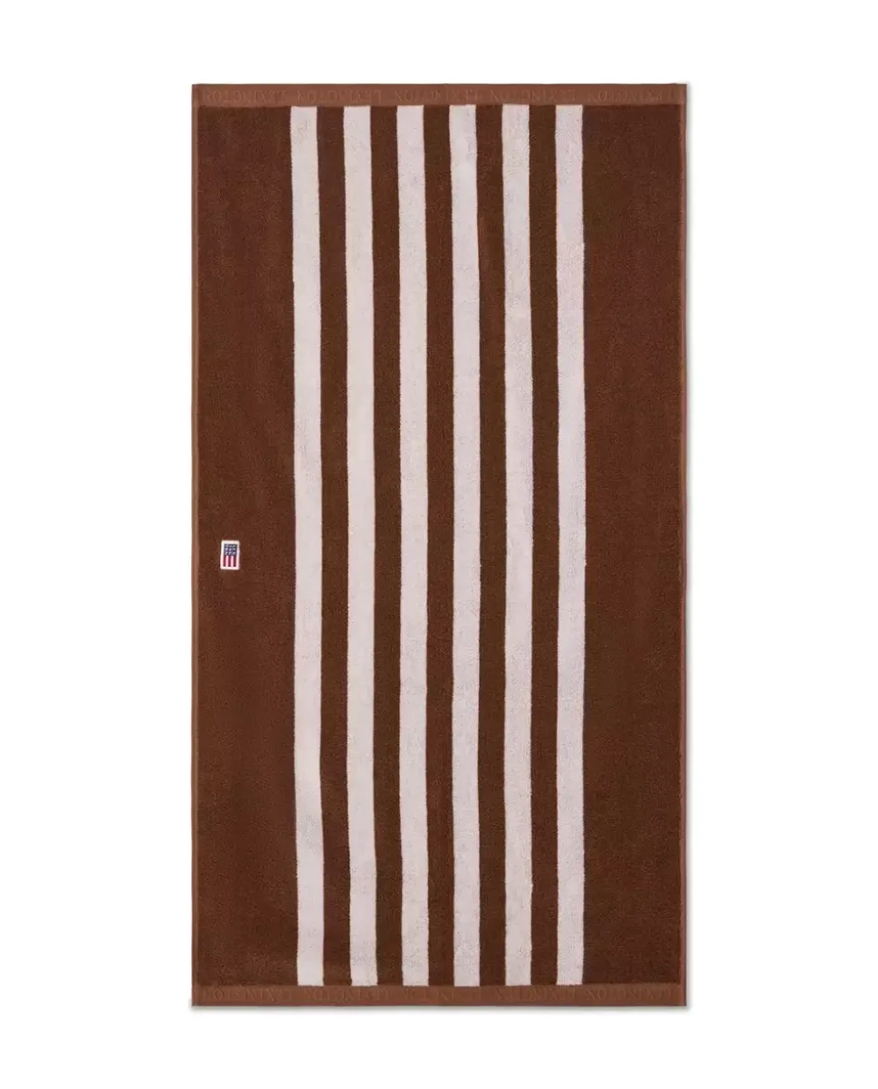 Lexington Stripet Frottéhåndkle Fudge/Snøhvit 50x70