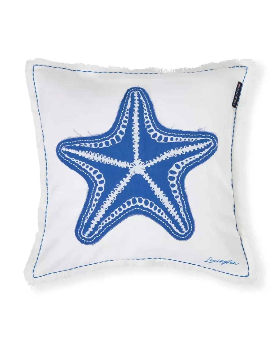 Lexington Summer Putetrekk I Linblanding Med Brodert Applikasjon, Blå/Hvit