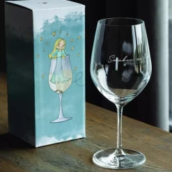 Lykketegning Rødvinglass Lykke