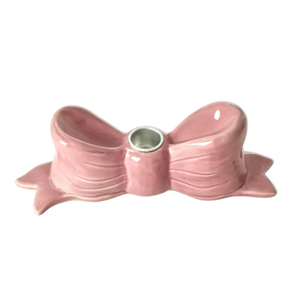Lysestake Keramikk Rosa Sløyfe