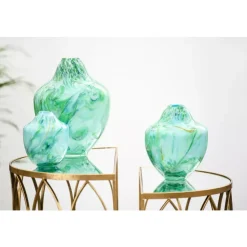 Magnor - Unik skulptur kunstglass grønn multi stor 31 cm