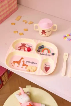 Melamin Baby Spisesett I Gaveeske Med Rosa Abc Print - 4 Deler