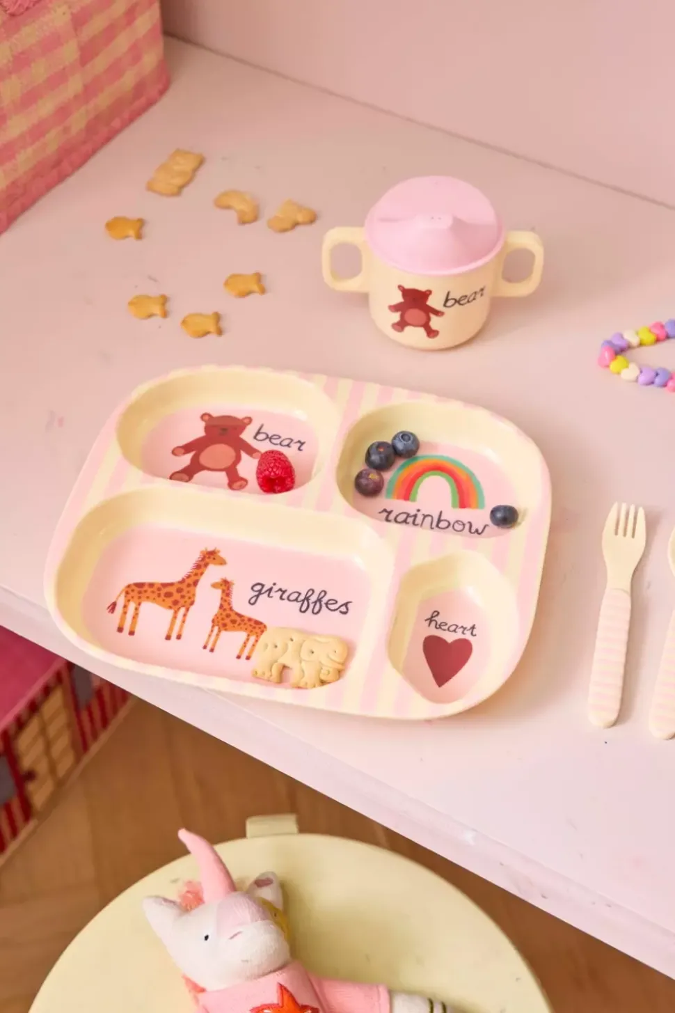 Melamin Baby Spisesett I Gaveeske Med Rosa Abc Print - 4 Deler