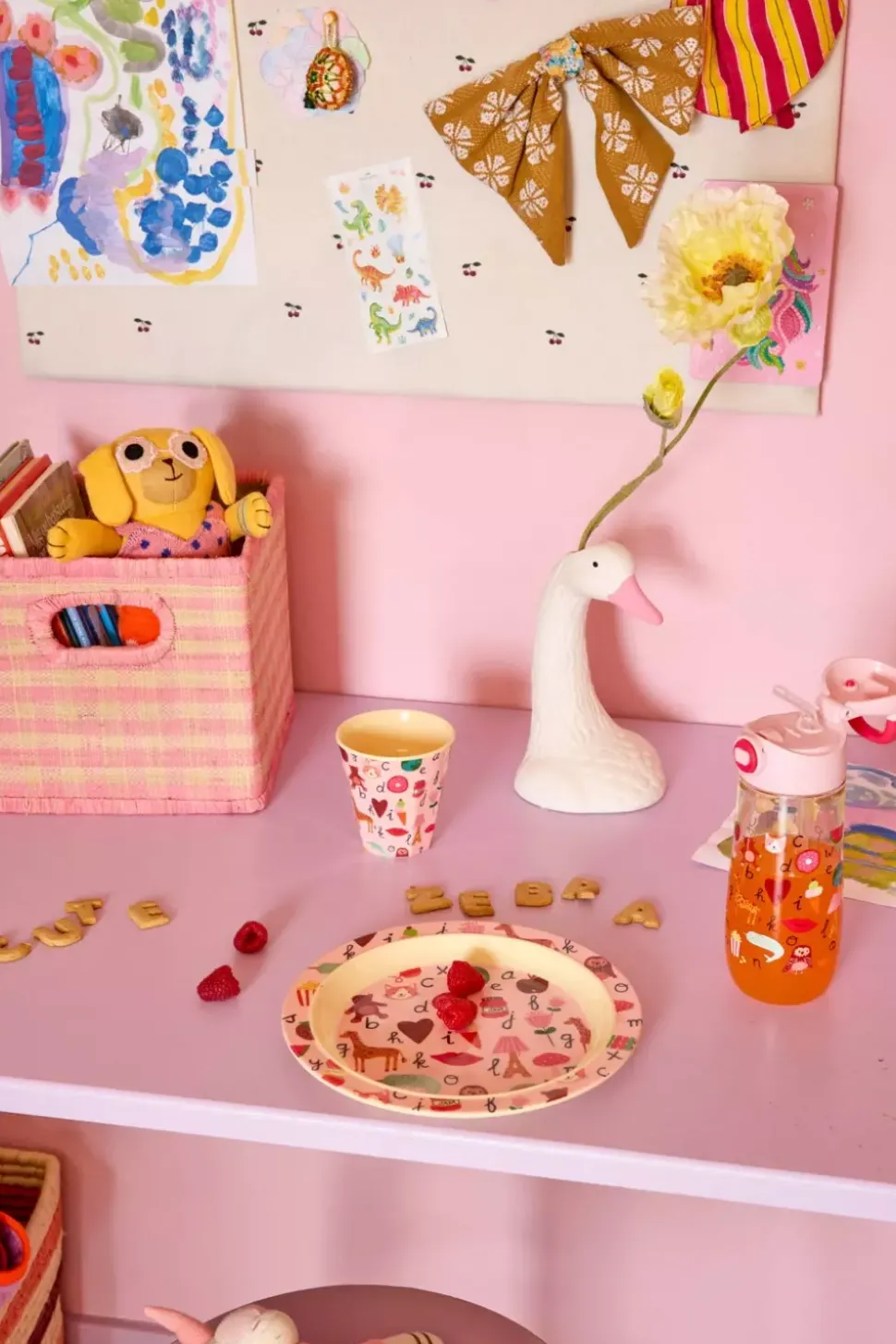 Melamin Barne Lunsjtallerken Med Rosa Abc Print