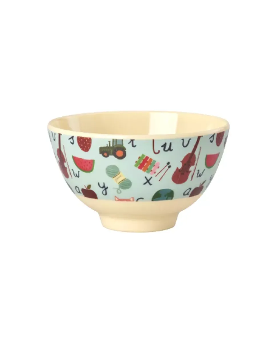Melaminbolle Med Blått Abc Print - Liten - 300 Ml